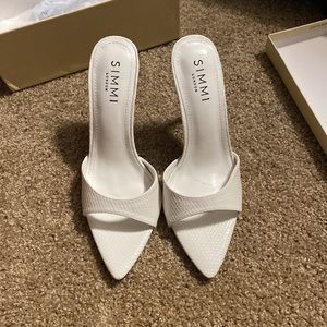 Simmi London Franca White Faux Snake Print Pointed Toe Mules